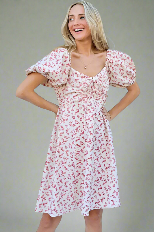 And The Why Lace Up Front Puff Babydoll Dress