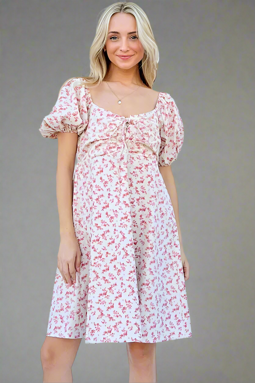 And The Why Lace Up Front Puff Babydoll Dress