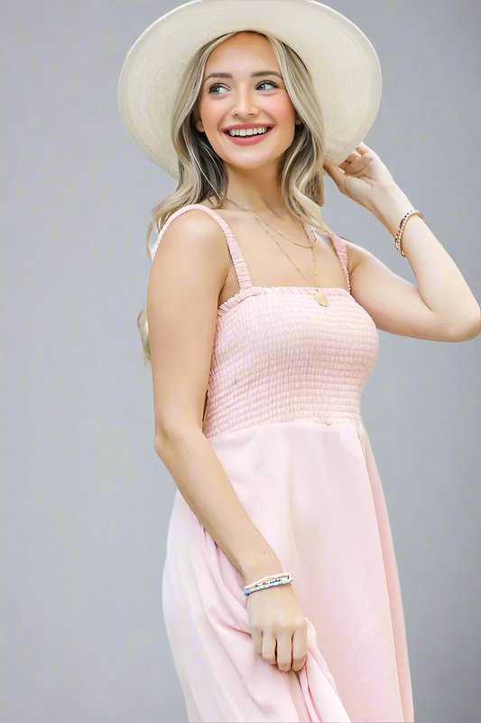 And The Why Smocking Open-Back Sleeveless Midi Dress