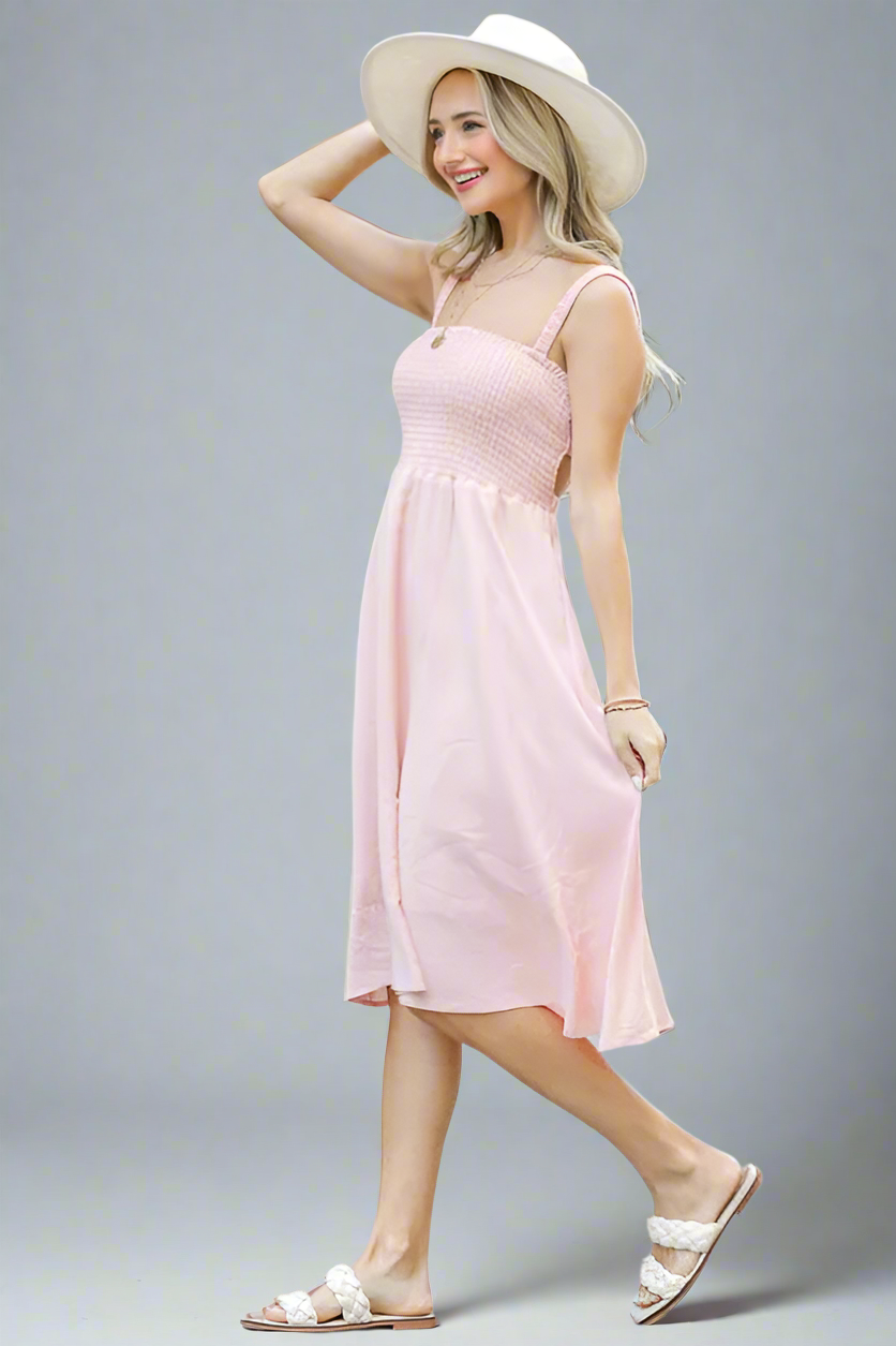 And The Why Smocking Open-Back Sleeveless Midi Dress