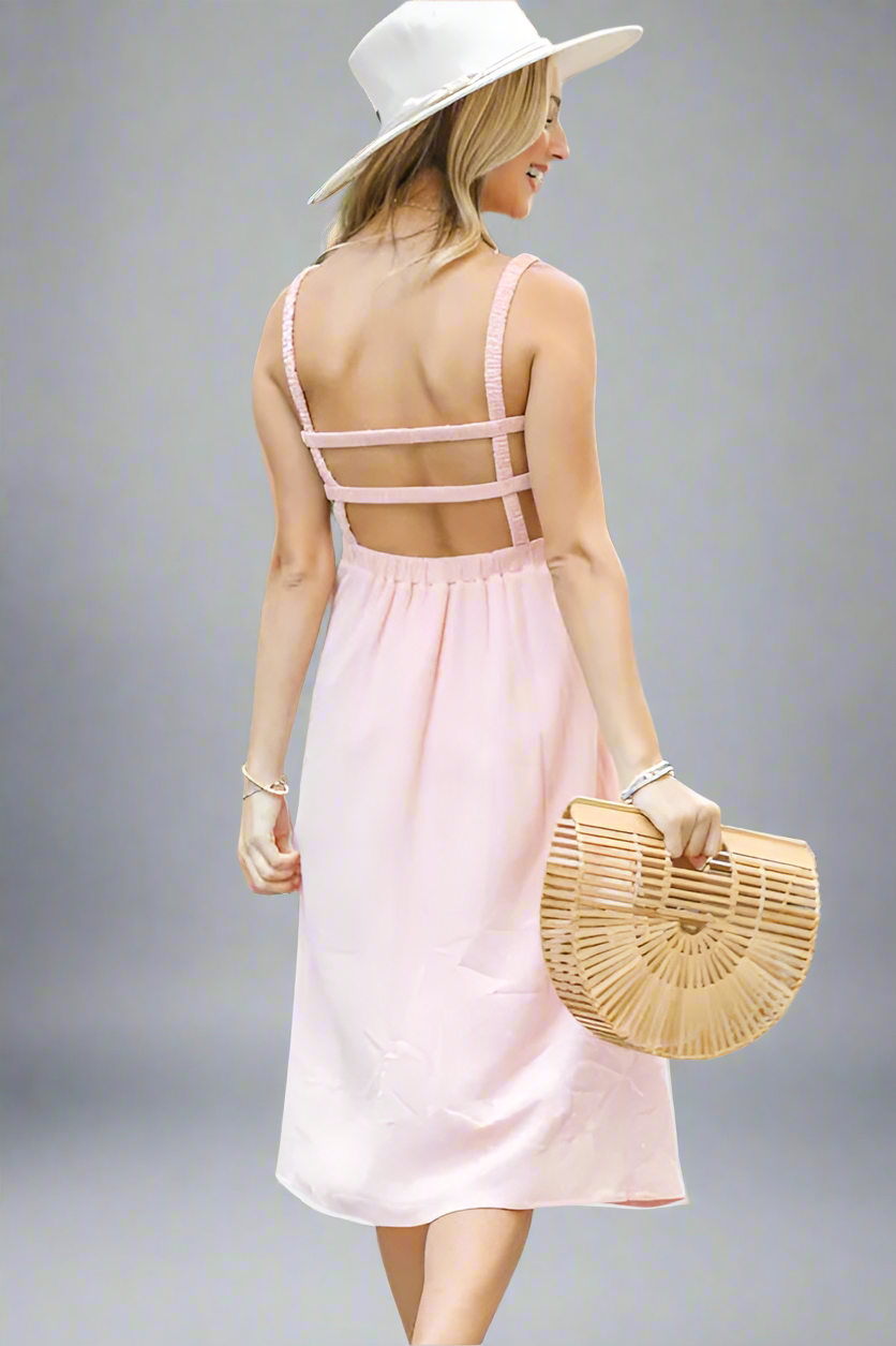 And The Why Smocking Open-Back Sleeveless Midi Dress